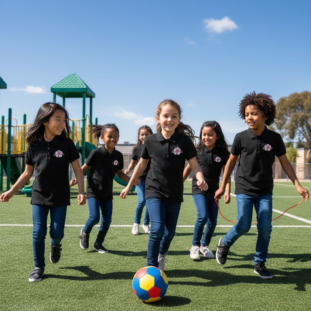 My Bow Girls Black and Red Pique Polo T-Shirt