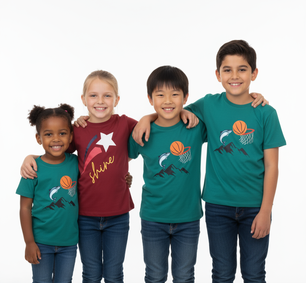 My Bow Boys Sports, Patriotic T Shirt, Cotton, Basketball Design and American Flag Theme, Dark Cyan, Dark Red, Short sleeve, Combo (Ages 4-14 Years)