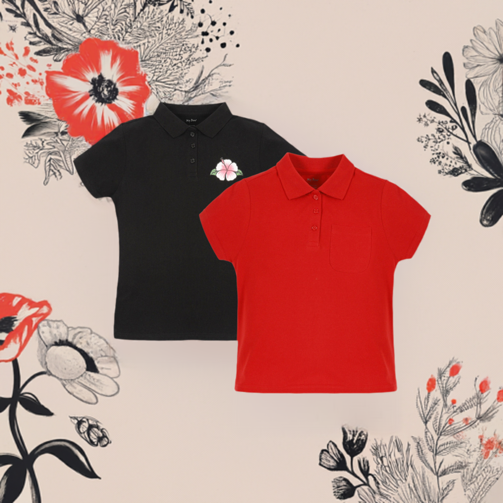 My Bow Girls 2Pack Black and Red Pique Polo T-Shirt Short Sleeve 100% Cotton, Sizes (4- 14), Little Kids , Big Kids, Teen